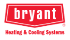 A red and white logo for bryant heating & cooling systems.